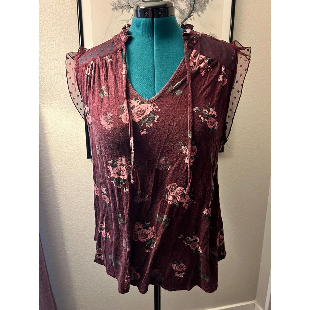 Burgundy Tank with Roses - Picture 3 of 3